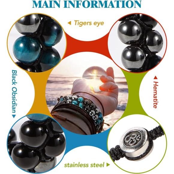 Mens Womens Triple Protection Bracelet Energy Crystal Handmade Healing Stone Jew - Picture 6 of 7